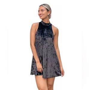 Grey crushed velvet dress